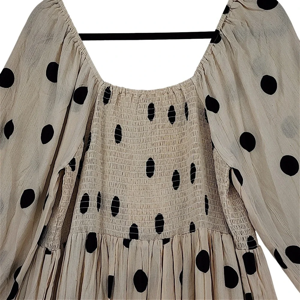 Seraphine Maxi Dress 12 Carmen Cream Black Polka Dot Shirred Boho Maternity NEW